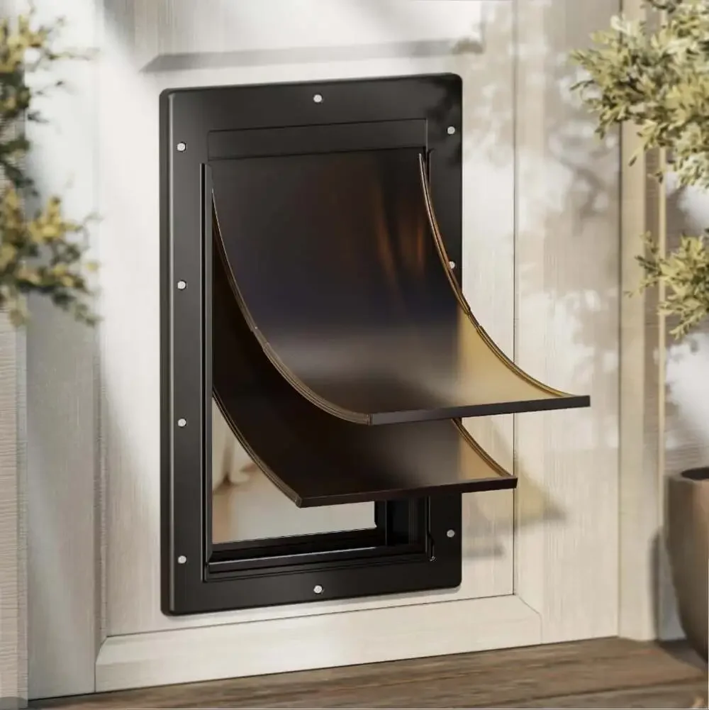 Petcoming Wall Dog Door Large Black Insulated 3-Flap Magnetic Pet Door New